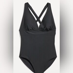 Old Navy Deep V-neck Removable Cups Tie Back Black NWT Swimsuit Size 3X Plus